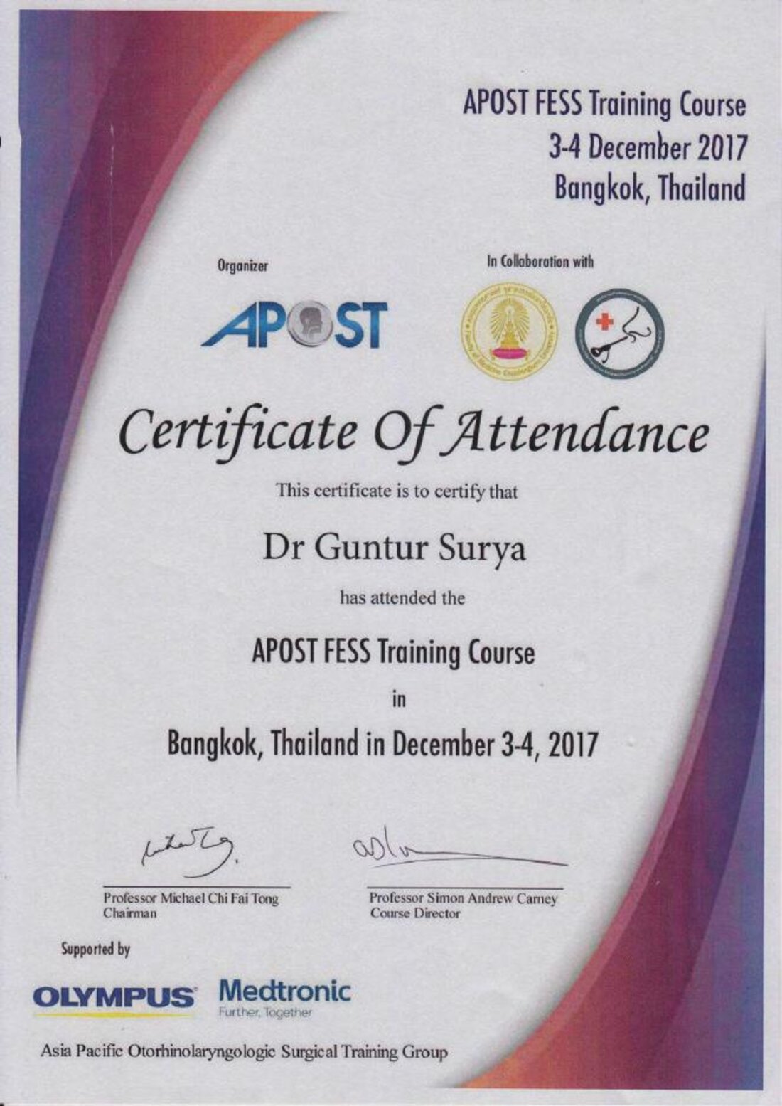 Sertifikat APOST Bangkok